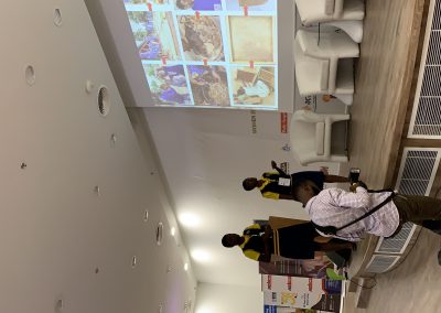 Presentation with audience and projected images.